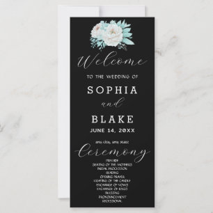 Romantic White Floral Black Wedding Program