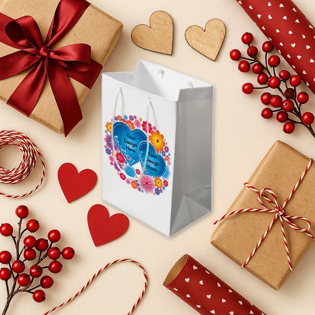 Romantic White Floral Blue Heart Small Gift Bag (Creator Uploaded)