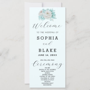 Romantic White Floral Light Blue Wedding Program