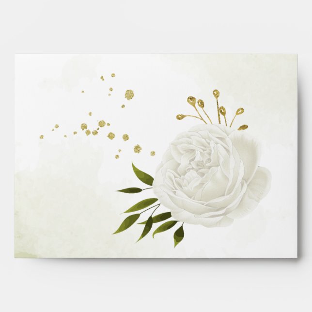 Romantic white flower green leaves wedding envelope (Front)
