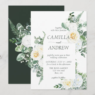 Romantic White Flowers and Greenery Wedding Invitation