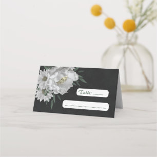 romantic white flowers botanical black place card