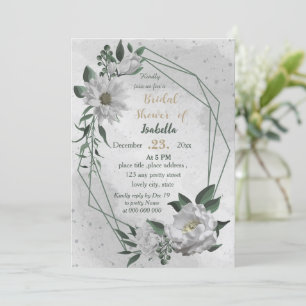 romantic white flowers botanical bridal shower invitation