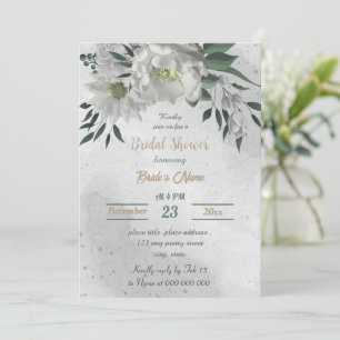 romantic white flowers botanical bridal shower invitation