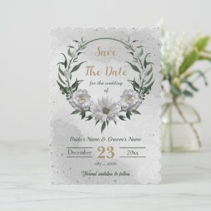romantic white flowers botanical save the date