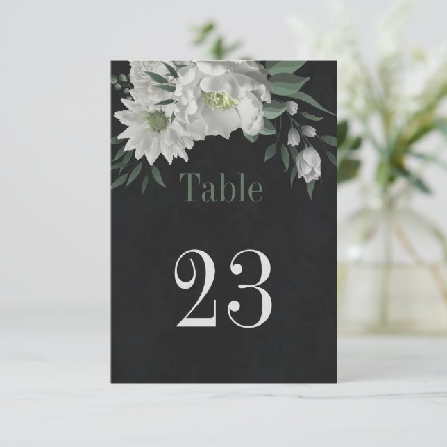 romantic white flowers botanical table number (Standing Front)