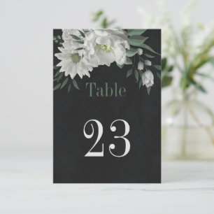 romantic white flowers botanical table number