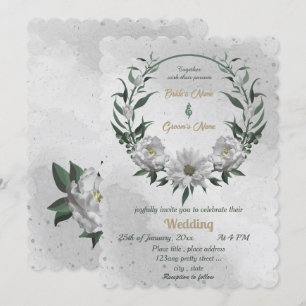 romantic white flowers botanical wedding  invitation