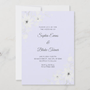 Romantic White Flowers Floral Lavender Wedding Invitation