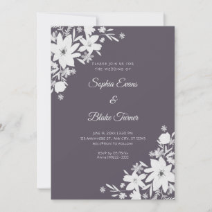 Romantic White Flowers Floral Smoke Grey Wedding Invitation