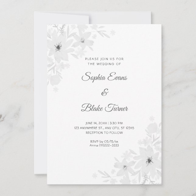 Romantic White Flowers Floral White Wedding Invitation (Front)