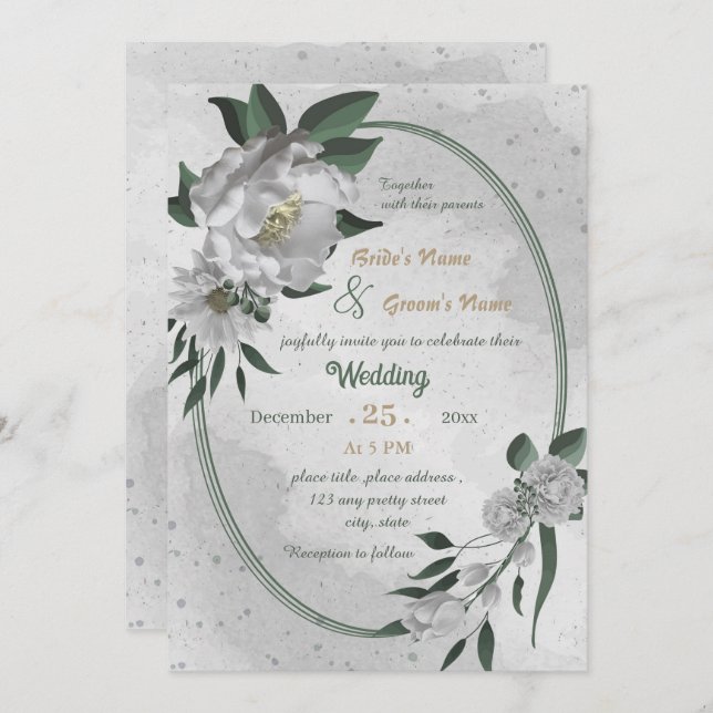 romantic white flowers geometric wedding  invitation (Front/Back)