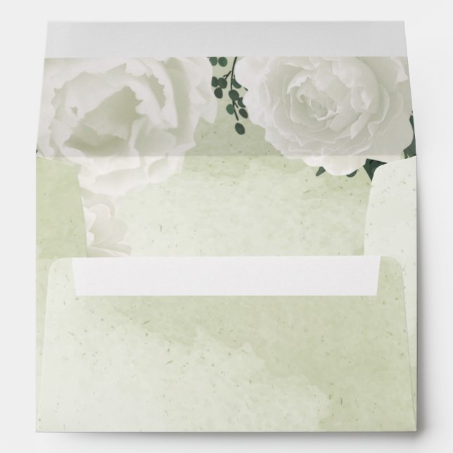 romantic white flowers green leaves botanical envelope (Back (Bottom))
