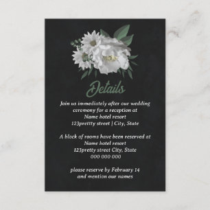 romantic white flowers greenery black enclosure card