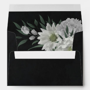 romantic white flowers greenery black wedding envelope
