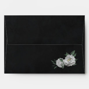 romantic white flowers greenery black wedding envelope