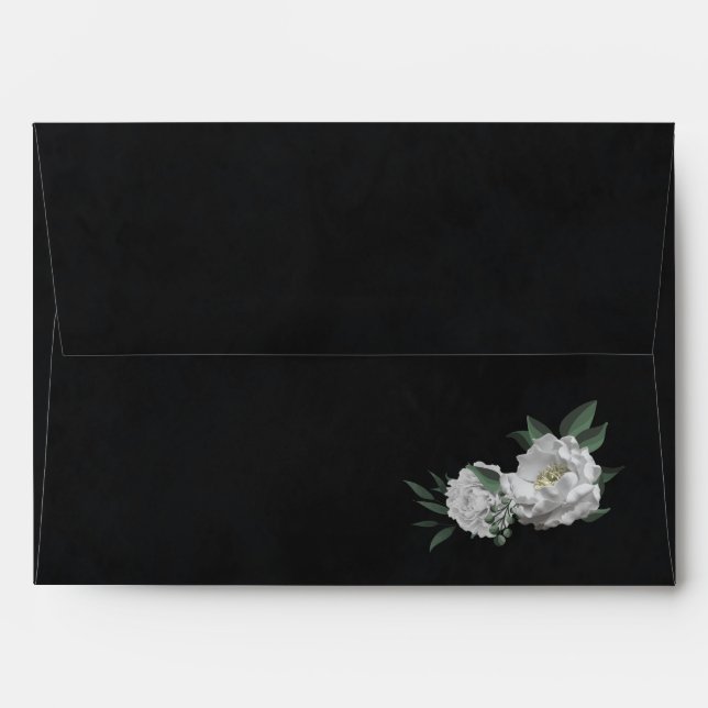 romantic white flowers greenery black wedding envelope (Back (Top Flap))