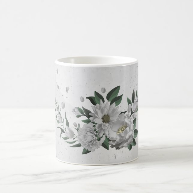 romantic white flowers greenery coffee mug (Center)