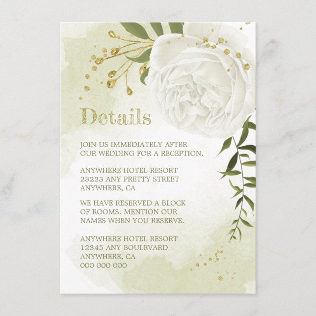 romantic white flowers greenery details enclosure card (Front)