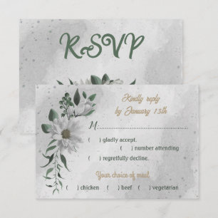 romantic white flowers greenery meal choice RSVP card