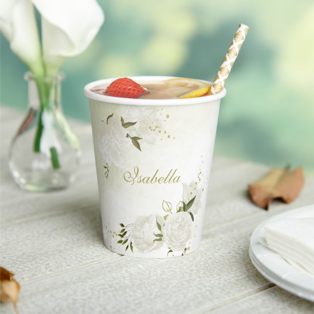 romantic white flowers greenery paper cups (Insitu)