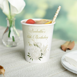 romantic white flowers greenery paper cups