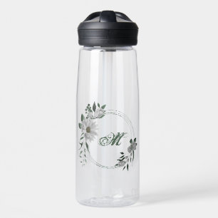 romantic white flowers greenery water bottle