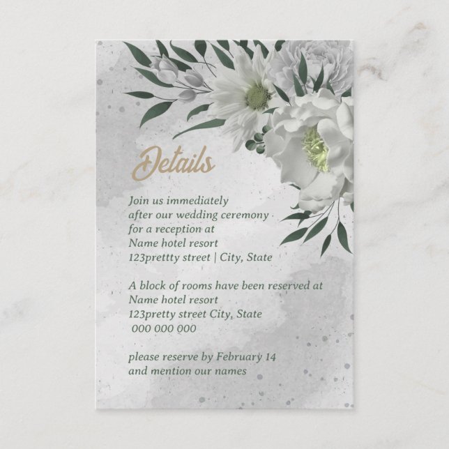 romantic white flowers greenery wedding enclosure card (Front)