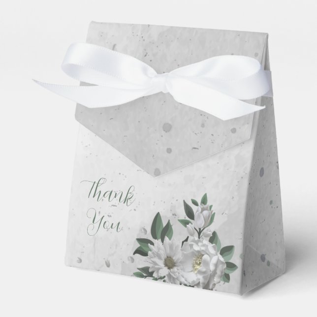 romantic white flowers greenery wedding favour box (Front Side)