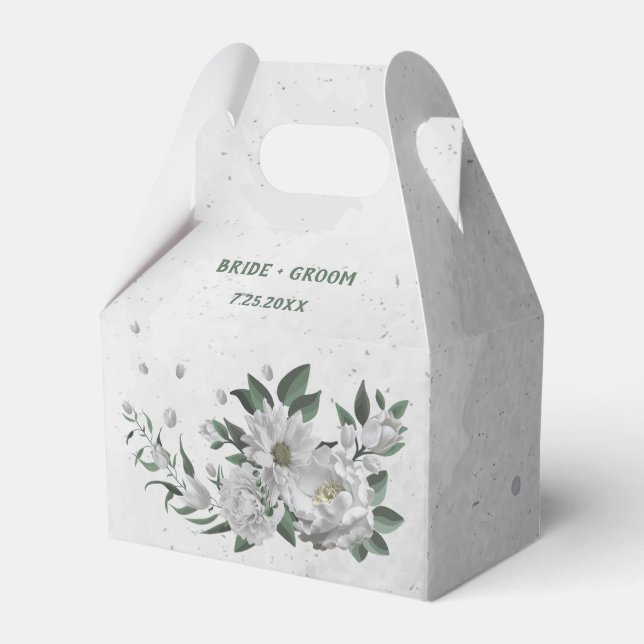 romantic white flowers greenery wedding favour box (Front Side)