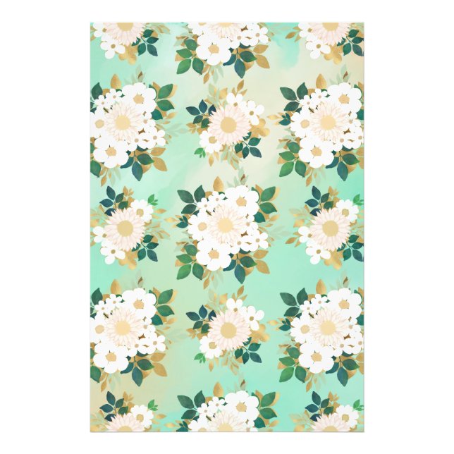 Romantic White Flowers Mint Watercolor Design Photo Print (Front)