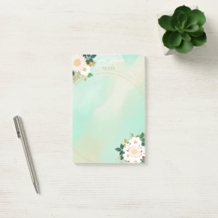 Romantic White Flowers Mint Watercolor Design Post-it Notes