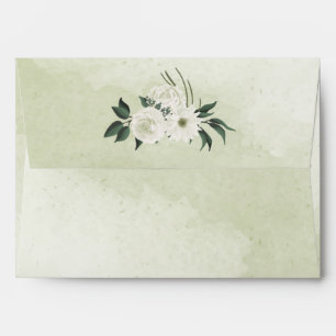 romantic white flowers with green leaves envelope