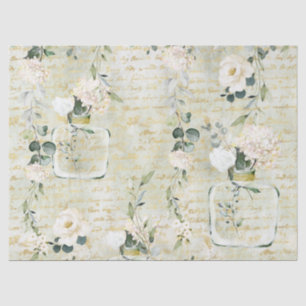 Romantic White Greenery & Gold Botanical Floral Tissue Paper