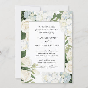 Romantic White Hydrangea Rose Elegant Wedding Invitation