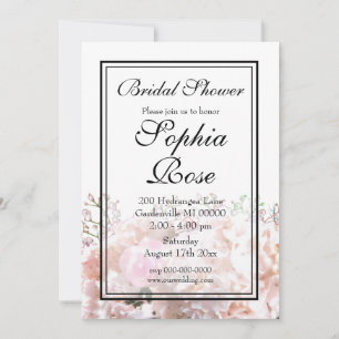 Romantic white hydrangeas pink roses bridal shower invitation