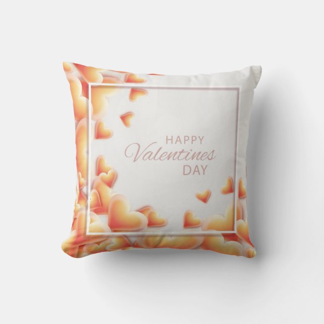 Romantic White n Burnt Orange Heart Valentine Day Cushion (Front)
