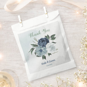 romantic white navy & dusty blue flowers wedding favour bags