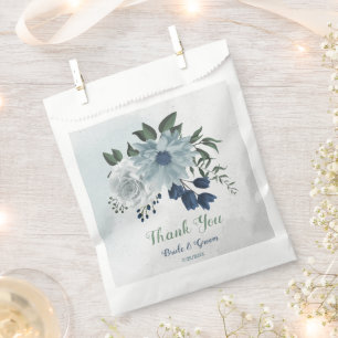 romantic white navy & dusty blue flowers wedding favour bags