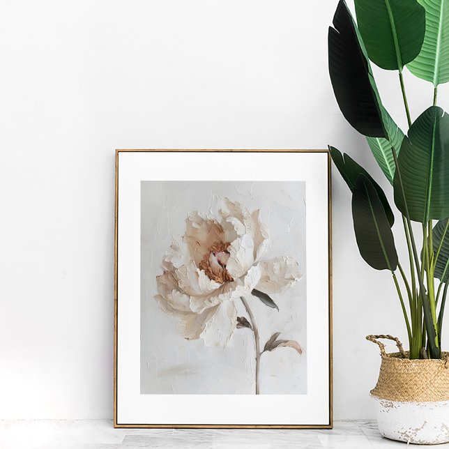 Romantic White Peony Painting Aesthetic Wall Art (Romantic White Peony Painting Aesthetic Wall Art next to a large plant.)