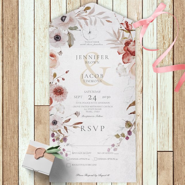 Romantic White & Pink Floral Dinner All In One Invitation (Creator Uploaded)