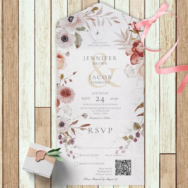 Romantic White & Pink Floral QR Code All In One Invitation (Creator Uploaded)