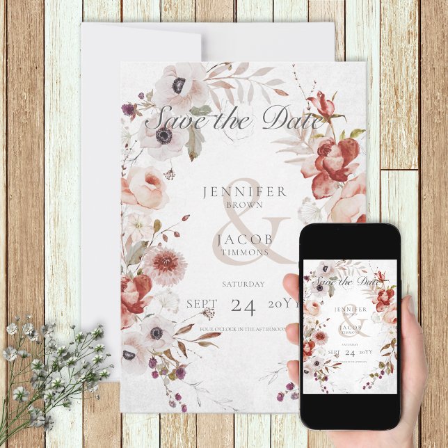 Romantic White Pink Floral Save the Date Card (Creator Uploaded)
