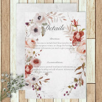 Romantic White Pink Floral Wedding Details Card