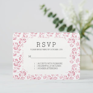 Romantic White Pink Glitter Floral Wedding RSVP Card