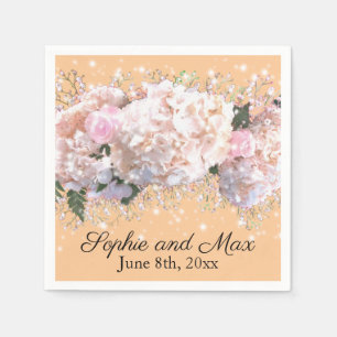 Romantic white pink hydrangeas, pink white flowers napkin