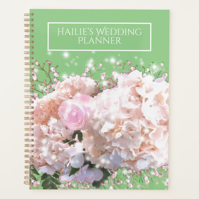Romantic white pink hydrangeas, pink white flowers planner (Front)