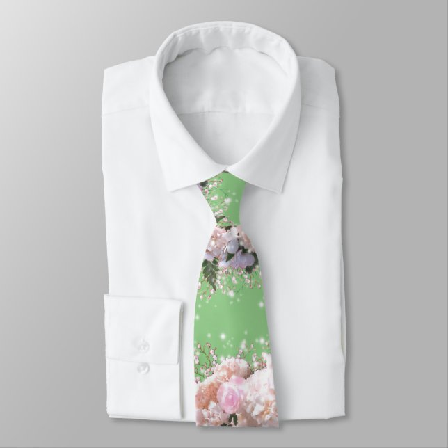 Romantic white pink hydrangeas, pink white flowers tie (Tied)