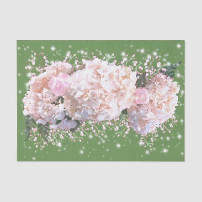 Romantic white pink hydrangeas, pink white flowers tissue paper (Front)