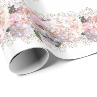 Romantic white pink hydrangeas, pink white flowers wrapping paper